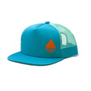 BUOY WEAR's ocean blue floating, waterproof trucker hat with snapback, front side.