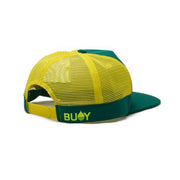 BUOY WEAR's seagreen floating, waterproof trucker hat with snapback, back side.